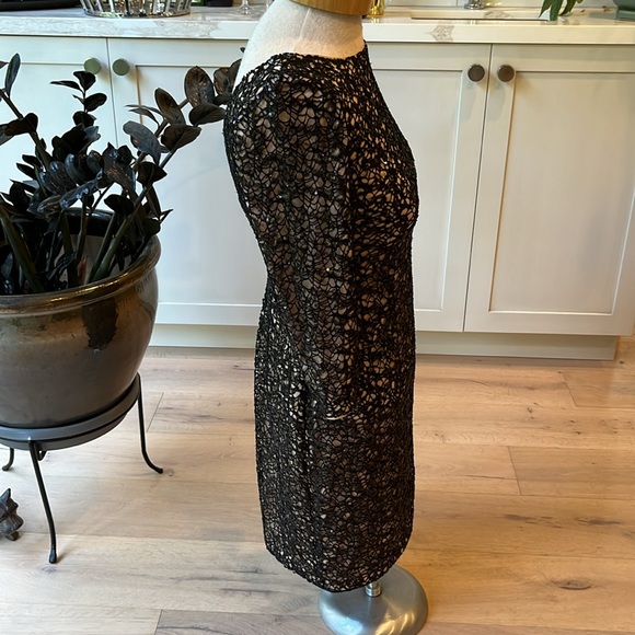 NWOT black sequinned lace bateau neck knee length dress from Aiden Mattox. - Picture 4 of 9